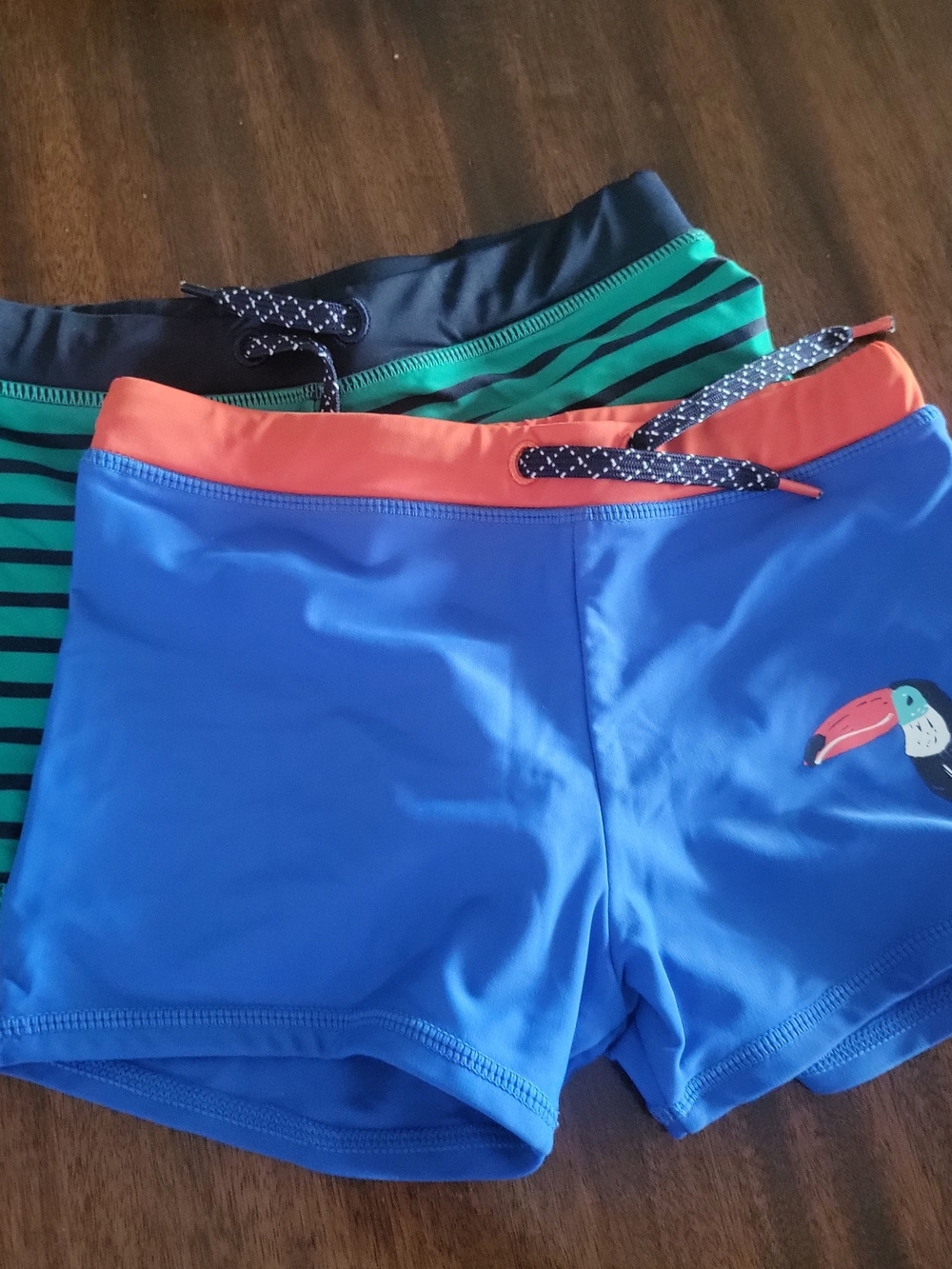 Kids Blue and Green Swim Trunks